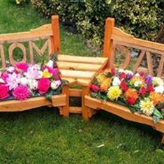 Double Mom and Dad Wooden Planter Bench
