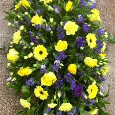 Casket Spray in Yellows and Purple - 4&#39;