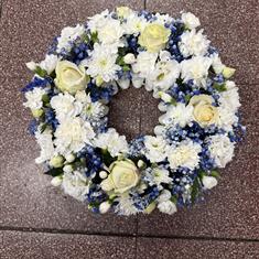 Soft blue and white wreath